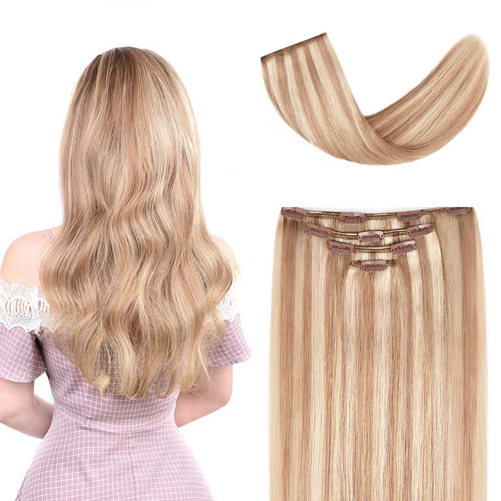 12 Clip In Hair Extensions Remy Human Hair For Women Silky Straight Human Hair Clip In Extensions 50Grams 4Pieces 18 613 Color