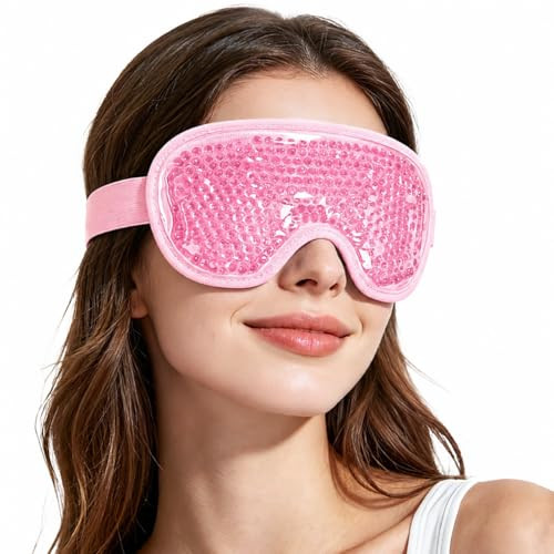 Newgo Cooling Gel Cold Eye Mask For Puffy Eyes Reusable Ice Pack With Soft Plush Backing For Dark Circles Migraine Stress Relief Pink