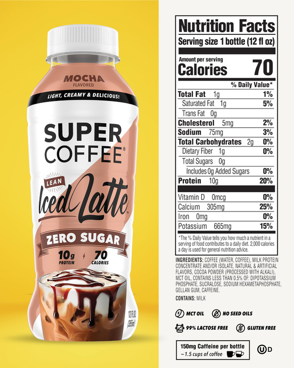 Super Coffee Mocha Keto Protein Coffee 0G Sugar 10G Protein 12Oz 12Pk