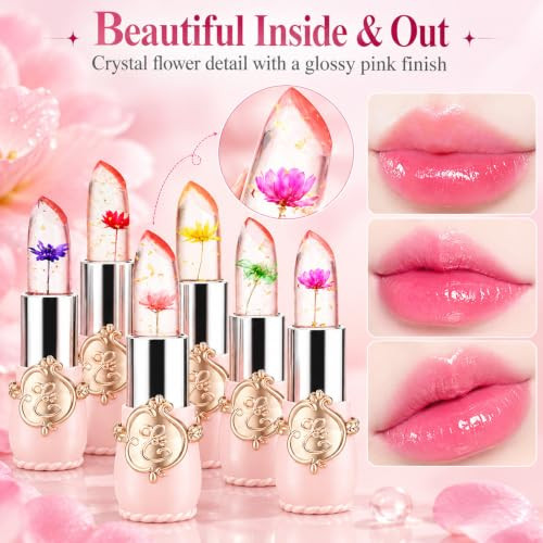 6Pcs Flower Jelly Lipsticks Color Change Lip Gloss Set Stuff For Girls