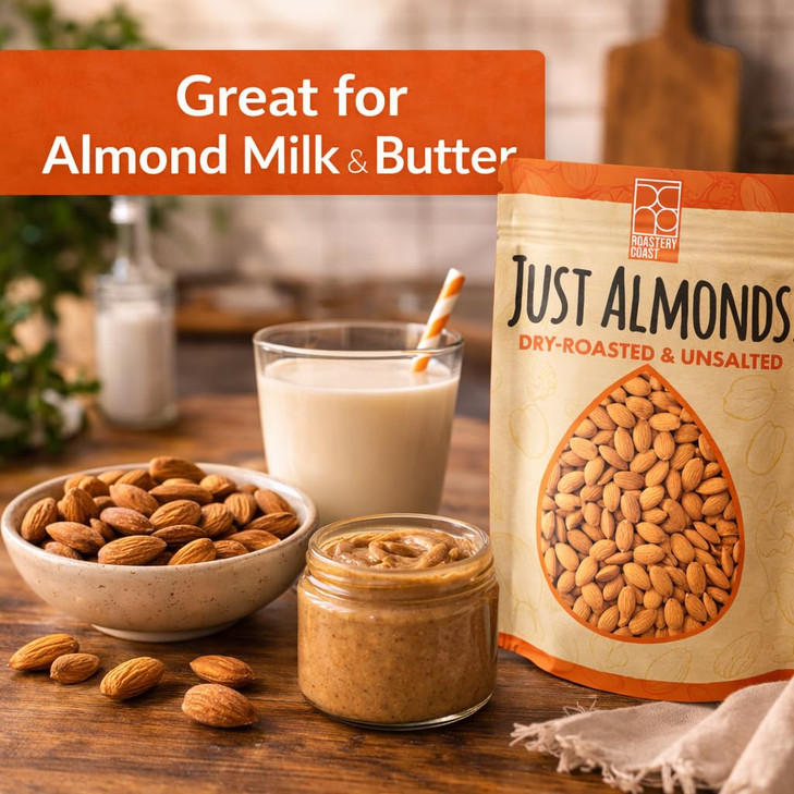 Roastery Coast Daily Nuts Just Roasted Almonds Almonds Bulk 3 Lb Unsalted Nuts Slow Dry Roasted Steam Pasteurized Plant Protein Gluten Free