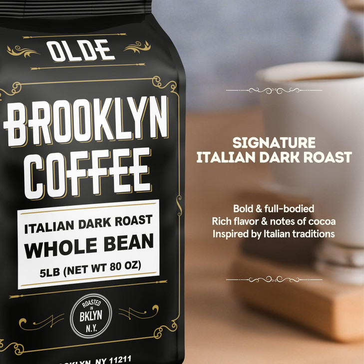 Brooklyn Coffee Whole Bean Italian Dark Roast 5Lb Extra Strong Delicious Taste Heavenly Aroma Fresh Bulk Coffee Beans Roasted Weekly In Nyc
