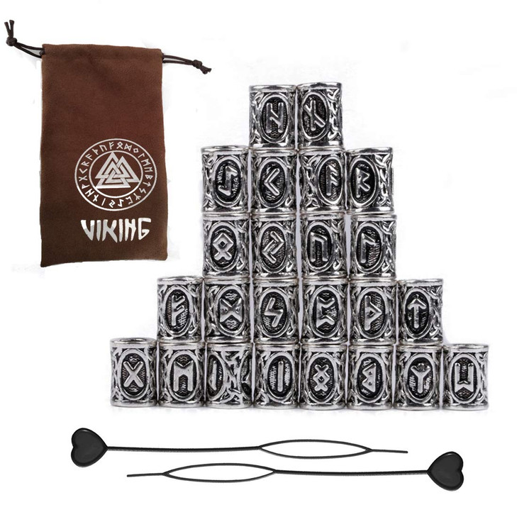 24Pcs Norse Vikings Runes Hair Beard Beads For Bracelets Necklace Diy