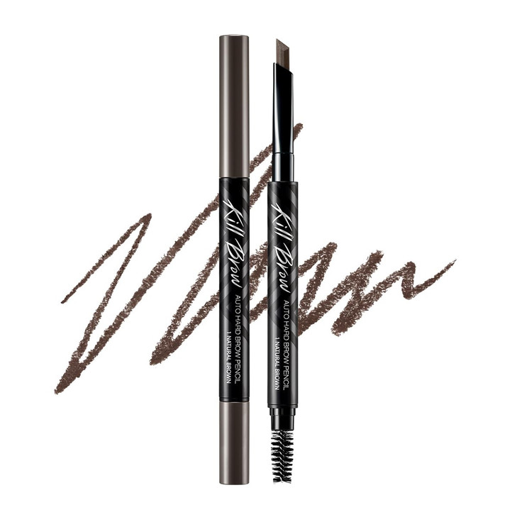 Clio Kill Brow Auto Hard Eyebrow Pencil Dual End Long Lasting Waterproof Smudge Resistant Spoolie Brush Sharpener Natural Brown 01