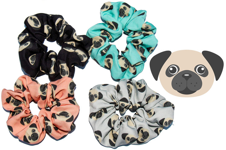 Happie Hare Scrunchies Cotton Rounds Elastic Hair Bands Scrunchy Hair Ties Girls Hair Accessories Gifts For Women 4 Pack Pug 2