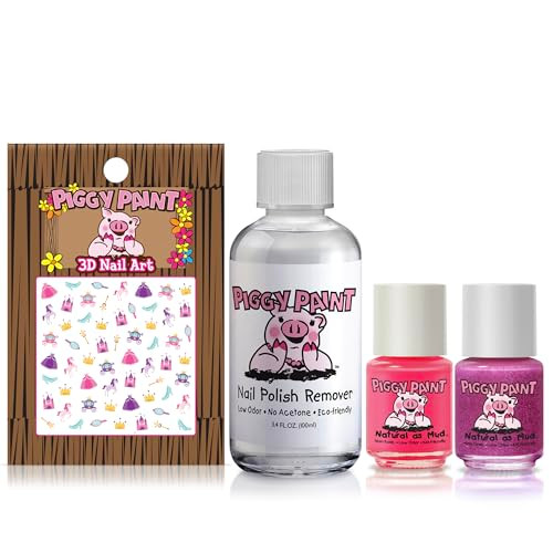 Piggy Paint Nail Polish Non Toxic Pretty Princess 2 Color Plus Remover Set