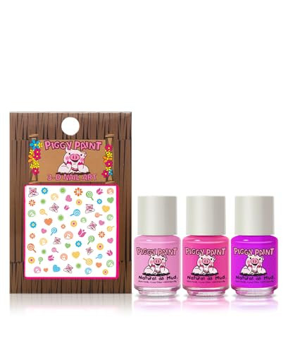 Piggy Paint Nail Polish Non Toxic Rainbow Party 3 Color Plus Nail Art Set