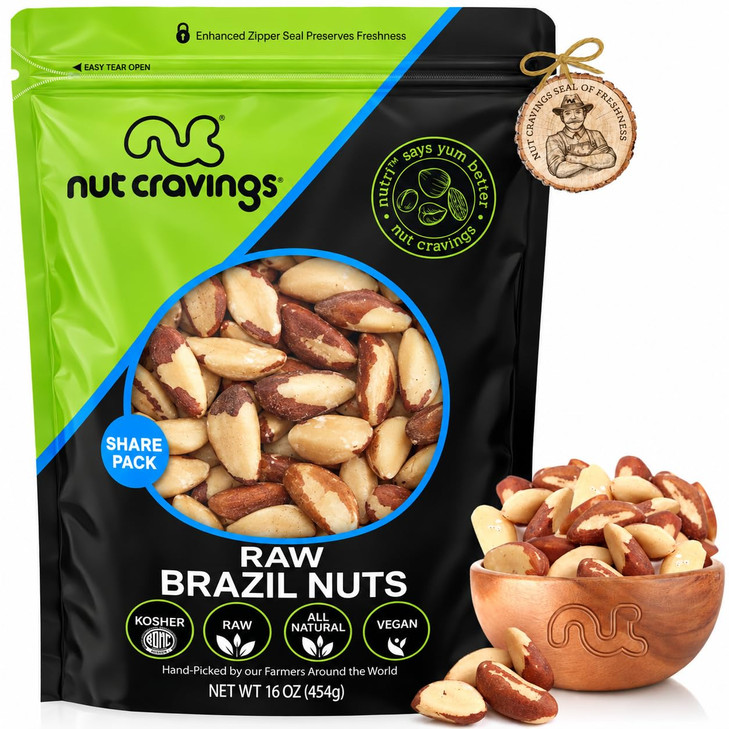 Nut Cravings Raw Brazil Nuts Unsalted 16Oz 1 Lb No Shell Whole