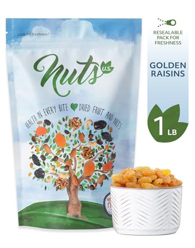 Nuts U.S. Golden Raisin All Natural Non Gmo And No Added Sugar Jumbo Size Packed In A Resealable Bag 1 Lb