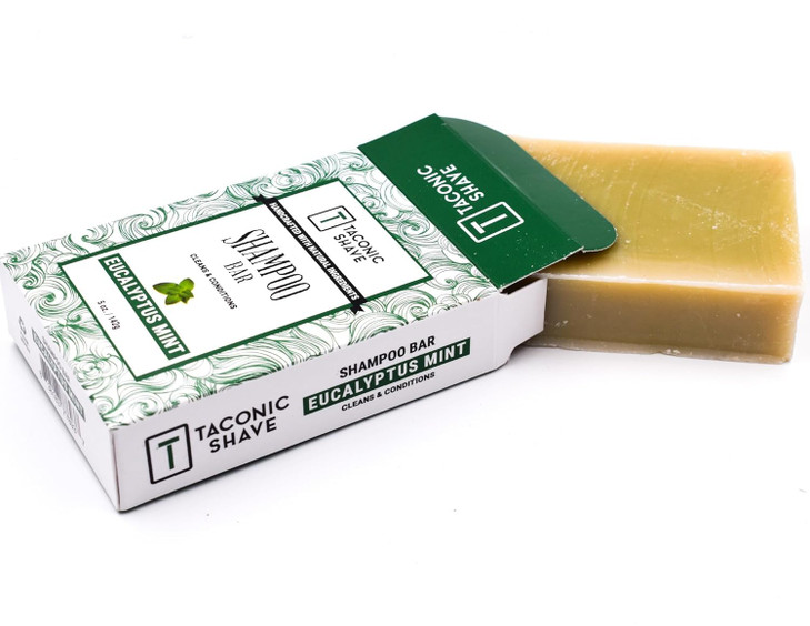 Taconic Shave, Natural Eucalyptus Mint Hair Shampoo Bar - Handcrafted in the USA - 5.0 oz.- Leaves hair Clean, Soft and Conditioned.