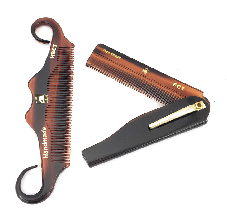 Gents Handmade Portable Mustache Beard Comb Set 2 Pocket Sized Foldable Fine Tooth Grooming Combs