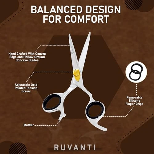 Ruvanti Hair Cutting Scissors Professional Barber Premium Shears For Salon And Home Use Sharp And Durbale Stainless Steel Blades For