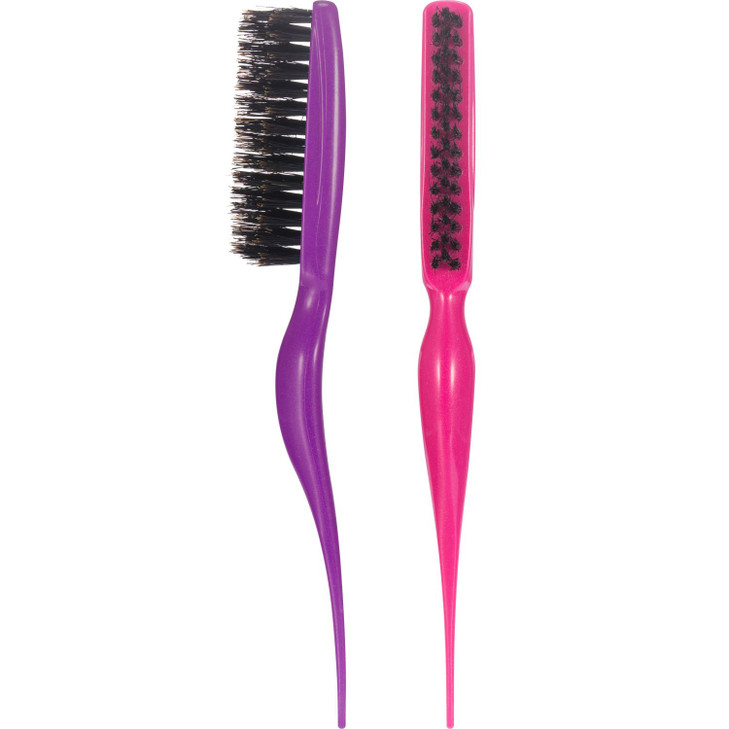 2 Pcs Teasing Hair Brush Boar Bristle Comb For Women Fuchsia And Purple