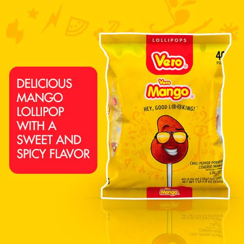 Vero Mango Lollipops With Chili Powder Mexican Candy 40 Count