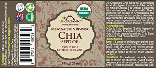 Us Organic Chia Seed Oil Certified Organic Pure And Natural Cold Pressed Virgin Unrefined Sourced From Paraguay In Amber Glass Bottle W