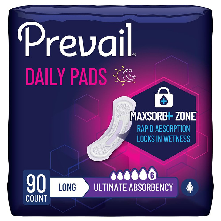 Prevail Plus Long Length Incontinence Bladder Control Pads Ultimate Absorbency 90 Count 2 Packs Or 45