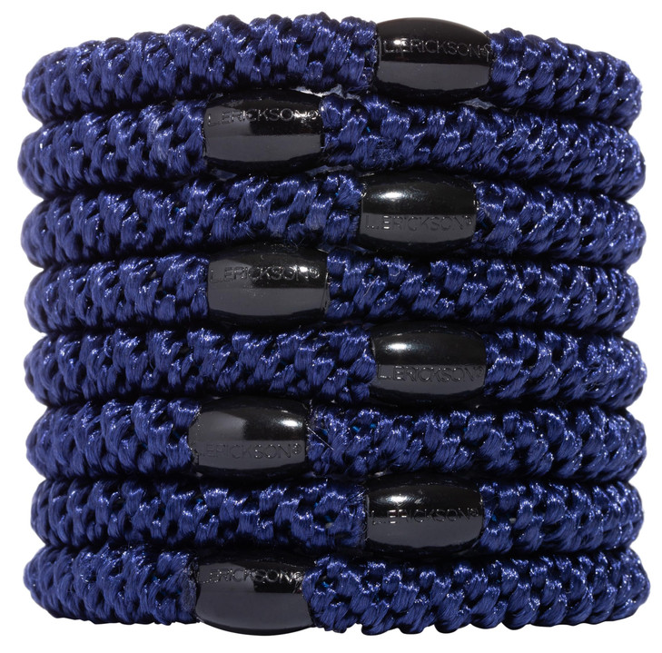 L. Erickson Blue Hair Ties for Thick Hair, Grab & Go Ponytail Holders, 8 Pack, Navy, Thick No-Crease Bands with Strong Hold, Damage-Free Design, Time