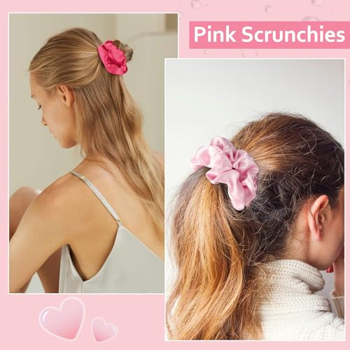 Satin Scrunchies Set Of 12 Elastic Silk Bubble For Girls Pink Hair Accessories And Valentine S Day Gifts
