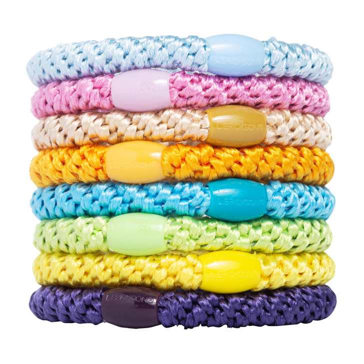 L. Erickson Grab & Go Ponytail Holders, Summer, Set of Eight - Exceptionally Secure with Gentle Hold