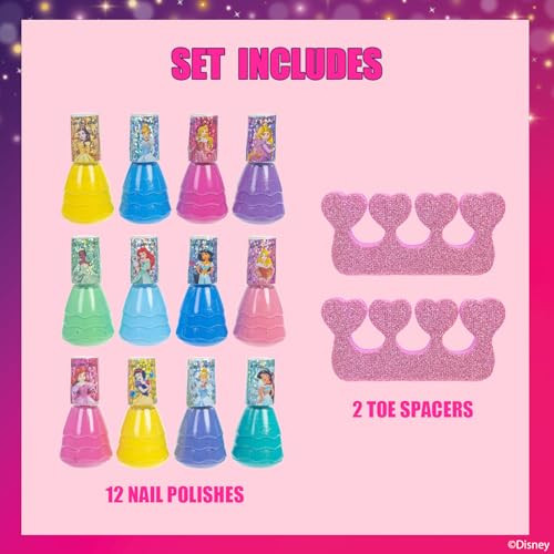 Disney Princess Nail Polish Set 12 Piece Peel Off With Toe Spacers Ages 3 Plus