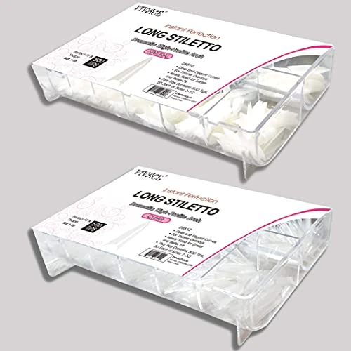 Vivace 2Pack Natural Clear Long Stiletto 500 Artificial Fake Gel Nail Tips Total 1000Tips 10Sizes For Nail Salon Nail Shop 28510 Per 28512