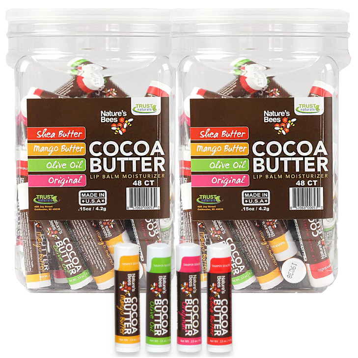 Nature S Bees Cocoa Butter Lip Balm Original Shea Butter Olive Oil And Mango Bulk Lip Care Pack For Dry Lips Made With Coconut Oil Beeswax