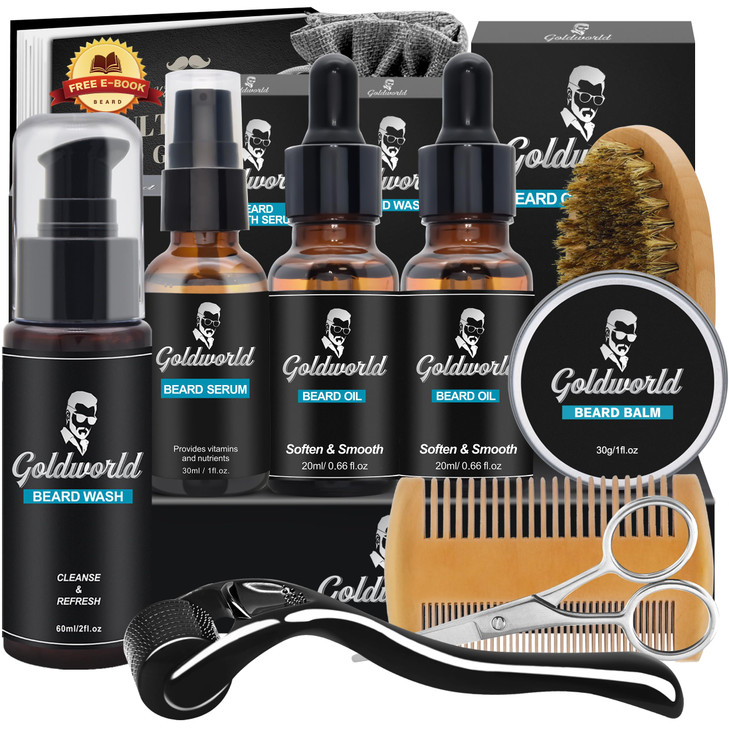 Beard Kit Beard Grooming Kit W Beard Wash Shampoo 2 Packs Beard Oil Beard Balm Beard Wash Brush Comb Scissor Storage Bag E Book Beard Care