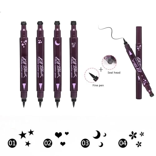Inspired Capital L 4 Pc Double Ended Eyeliner Stamp Heart Flower Moon Star Shape Cosmetic Seal Stamp Waterproof Long Lasting Eyeliner Pencil