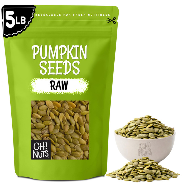 Oh Nuts Pepitas Raw Unsalted Pumpkin Seeds All Natural Protein Power Fresh Healthy Keto Snacks Resealable 5 Pound Bulk Bag Unshelled Pepitas