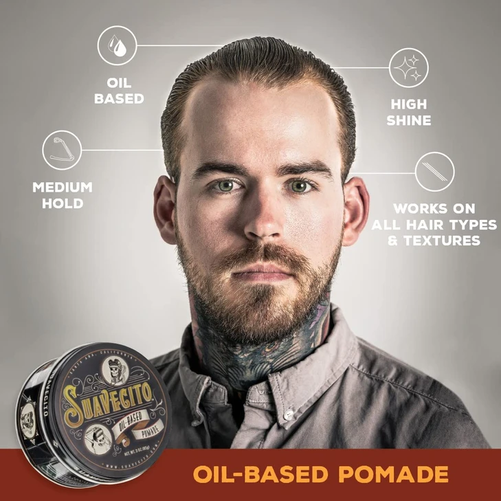 Suavecito Oil Based Pomade 3 Oz Tin Can Original Scent Hair Styling Long Lasting Hold Healthy High Shine For All Hair Types Smooth Slickback