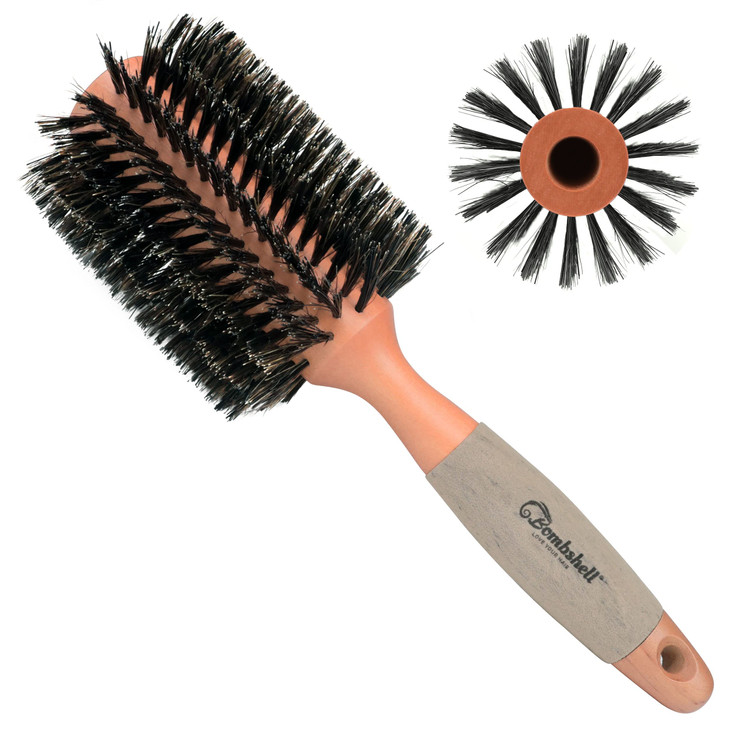 Bombshell Boar Bristle Round Brush Sustainable Styling Brush With Natural Wood Handle For Blow Outs And Curling