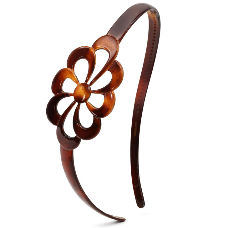 Parcelona French Wide Flower Tortoise Shell Brown Hair Headband
