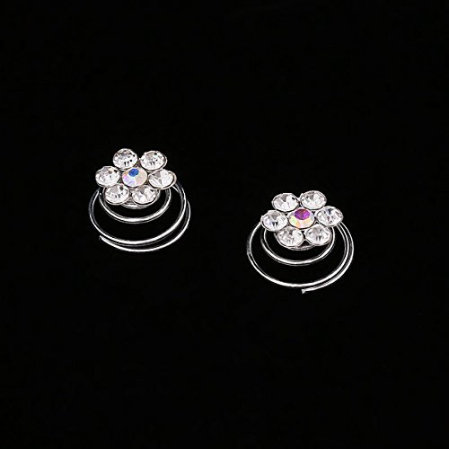 24Pcs Rhinestones Crystal Spirals Hair Pin Clip Imitation Pearl Spin Pin Swirl Hair Twists Coils Hairpin Bun Stick Pick C