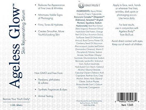 Biotrust Ageless Glow Anti Aging Moisturizer Skin Brightening Serum With Vitamin C And Hyaluronic Acid Plant Based Naturally Derived Facial