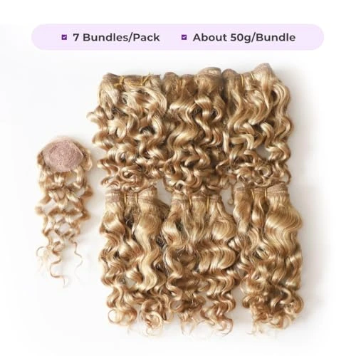 Natural Brazilian Dark Blonde Human Hair Extensions Short Curly Hair Bundles 27 Golden Virgin Human Hair Bundles Deep Curly Weave