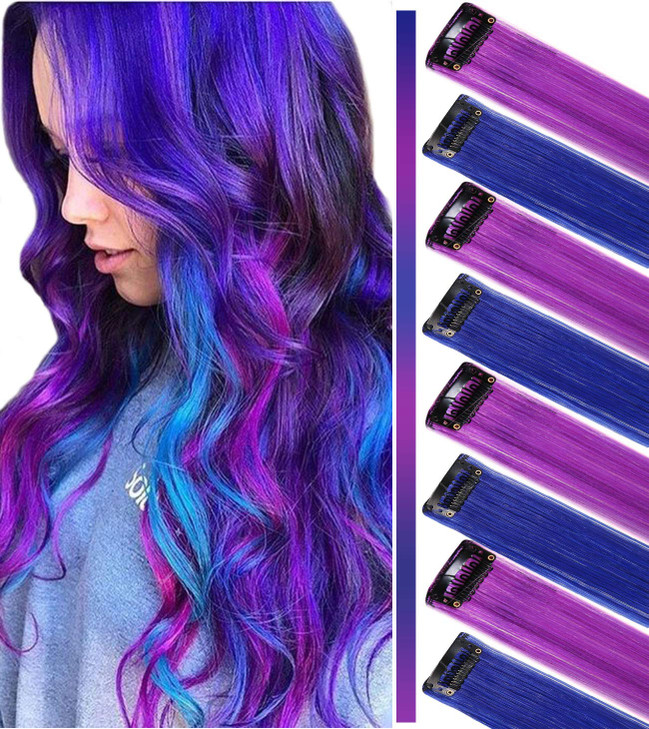 Princess Party Clip In Colored Hair Extension Purple And Blue