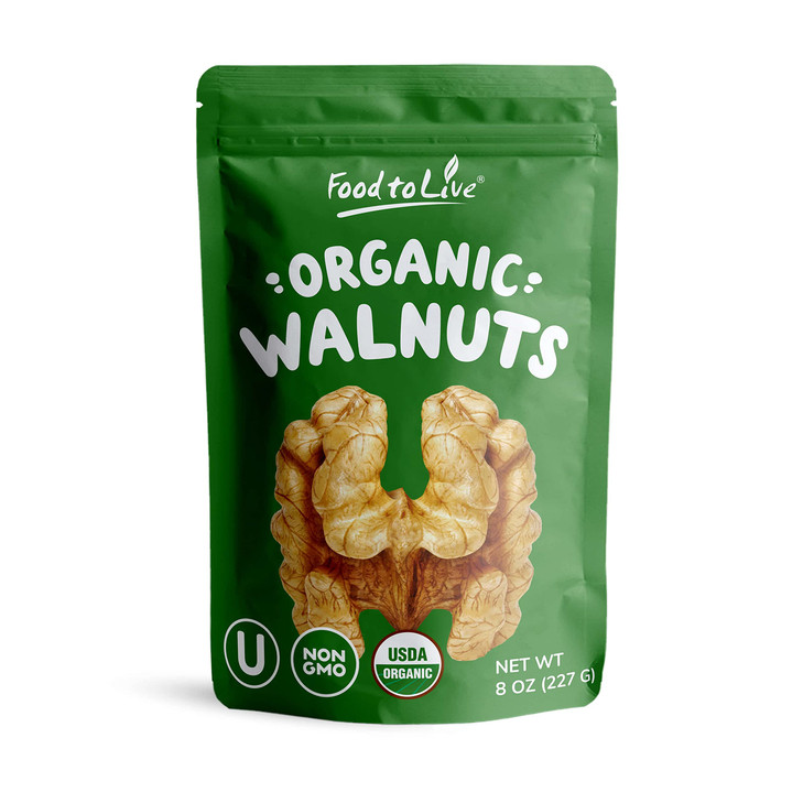Food To Live Organic California Walnuts Halves And Pieces 8 Ounces Non Gmo Raw Unsalted Shelled Vegan Kosher Sirtfood Bulk Snack.