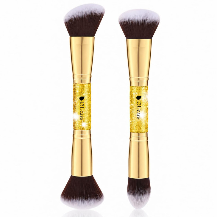 Ducare 2Pcs Double Ended Foundation Brush Set Contour And Powder Makeup Brushes For Liquid Cream And Powder Soft Synthetic Face Brushes For