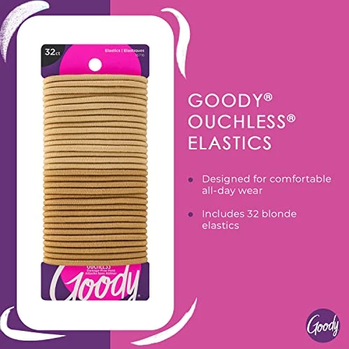 Goody Ouchless Elastic Hair Tie 32 Count Blonde 4Mm For Medium Hair Slideproof Pain Free Hair Accessories For Men Women Boys And Girls