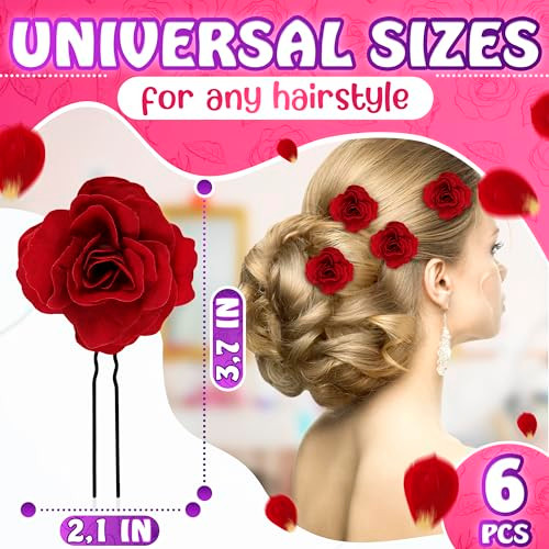 Red Rose Hair Clip 6 Pcs Non Slip Flower Barrettes For Women