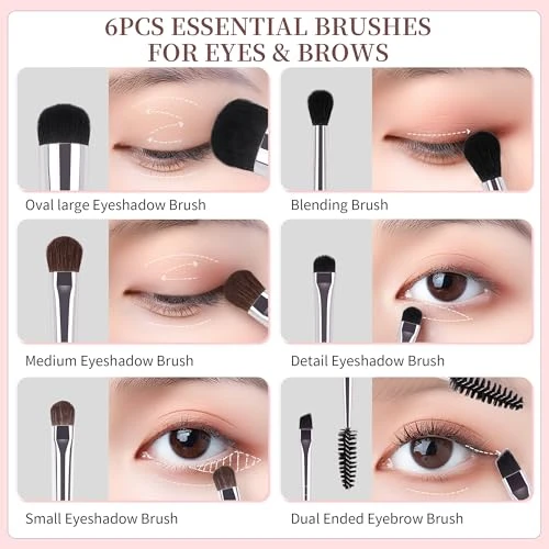 Ducare Eye Makeup Brush Set 6 Pcs Professional Eyeshadow Blending Makeup Brushes For Concealer Eyebrows Eyeliner Soft Hairs And Wood Handle