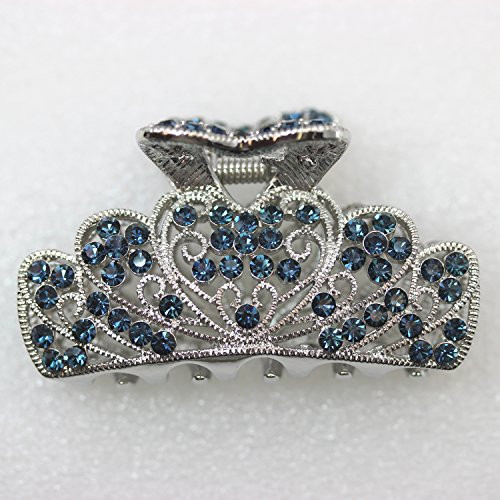 Faship Navy Blue Rhinestone Crystal Floral Hair Claw Clips