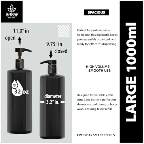 Bar5F 1 Liter Pump Bottles Black 3 Pack