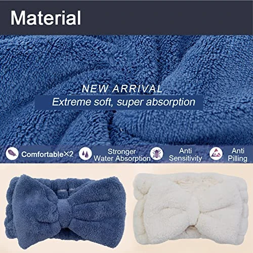 Chloven 2 Pack Microfiber Bowtie Headbands Facial Makeup Headband For Women