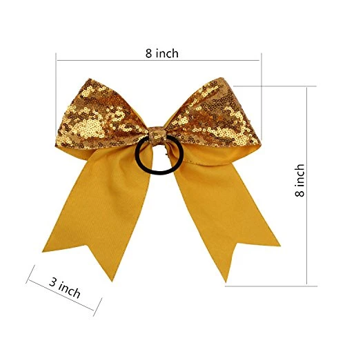 Metallic Sequin And Holographic 8 Inch Cheer Bow Cheerleader Cheerleading Jumbo Cheer Bow Hair Tie Gold Sequin