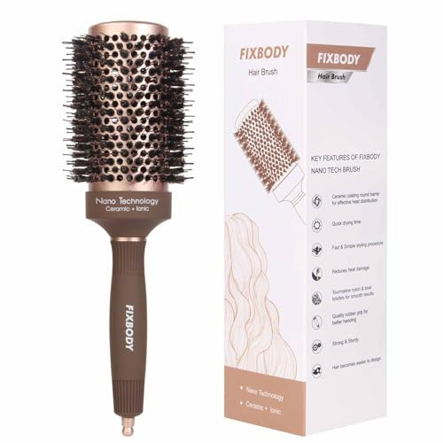 Fixbody Hair Brush Round Brush For Blow Drying Curling Styling Nano Thermal Ceramic And Ionic Tech Boar Bristle 3.3 Inch 2 Inch Barrel For