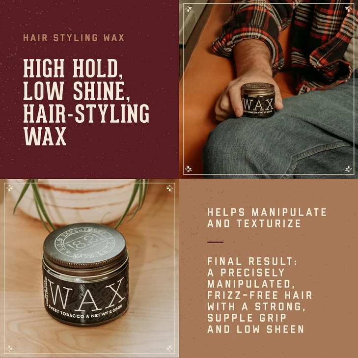 18.21 Man Made Hair Styling Product 2Oz. Original Sweet Tobacco Scent In Wax With Low Shine Finish