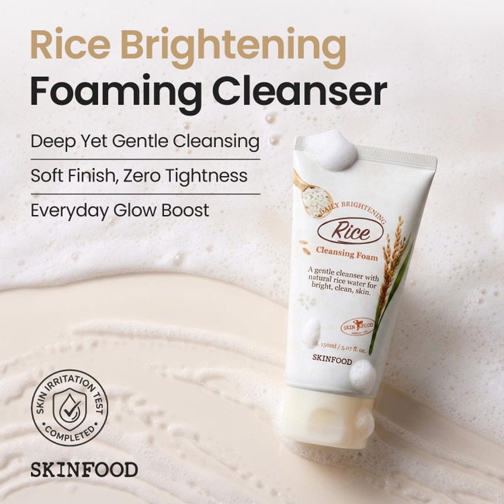 Skinfood Rice Daily Cleansing Foam 150Ml Delicate Fine And Smooth Brightening Cleansing With Fermented White Rice Ingredients Firming Bubble