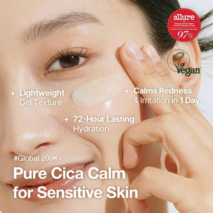 Natural Derma Project Ndp Cica Cream Gel Face Moisturizer For Sunburn Relief Lightweight Korean Moisturizer For Sensitive Skin Centella