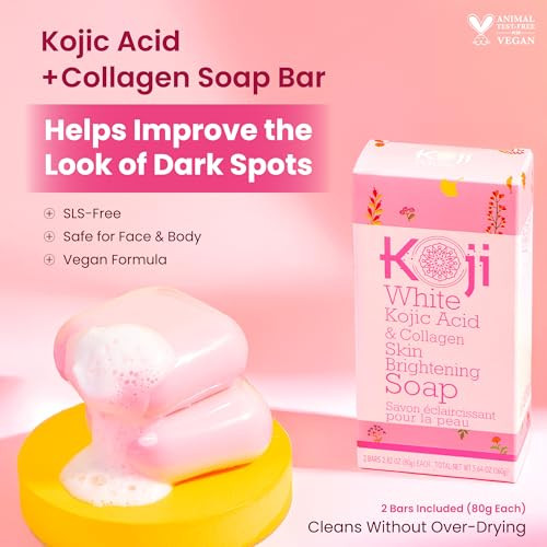 Koji White Kojic Acid And Collagen Skin Brightening Soap For Face And Natural Glowing Skin Moisturizer Body Cleansing Bar Reduce The